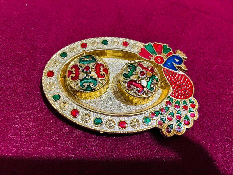 Decorative poojahaldi kumkum peacock newwdttag