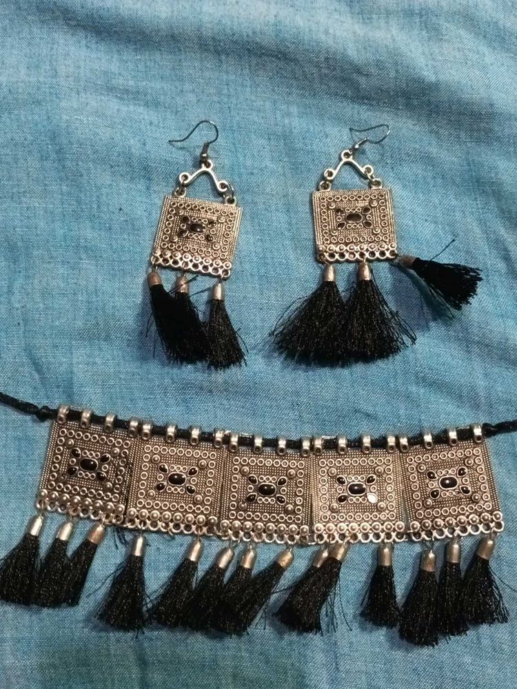 Black Tassel Oxidized Jewelry Set