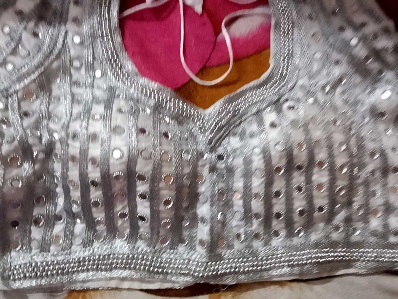 Silver And Mirror Work White Blouse