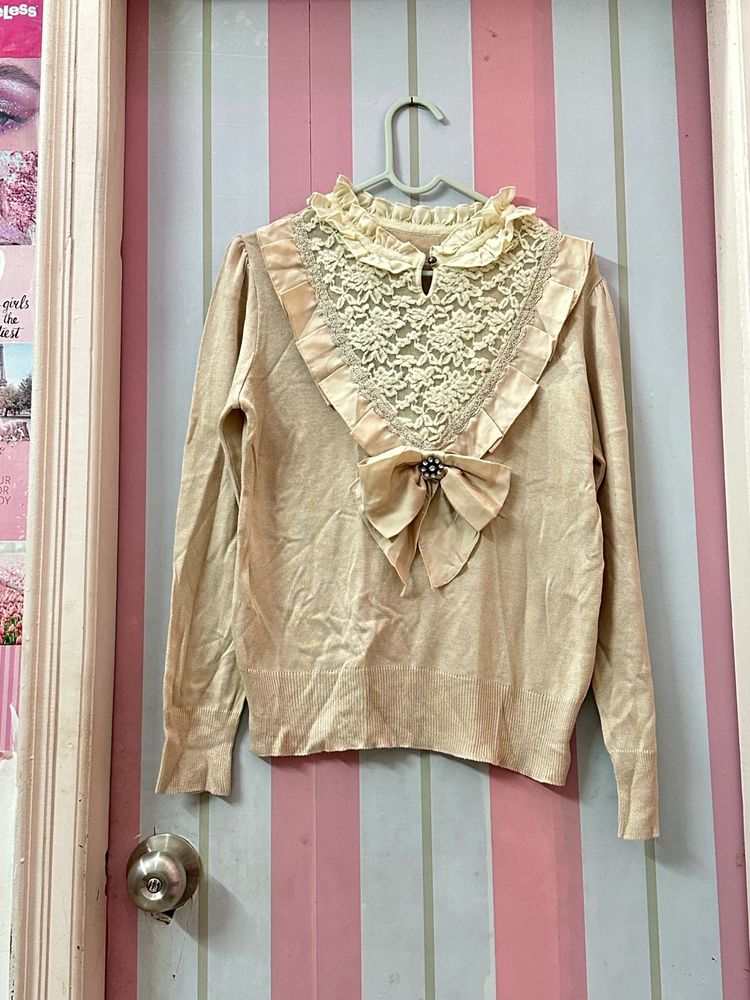 Vintage Lace Blouse with Bow Detail
