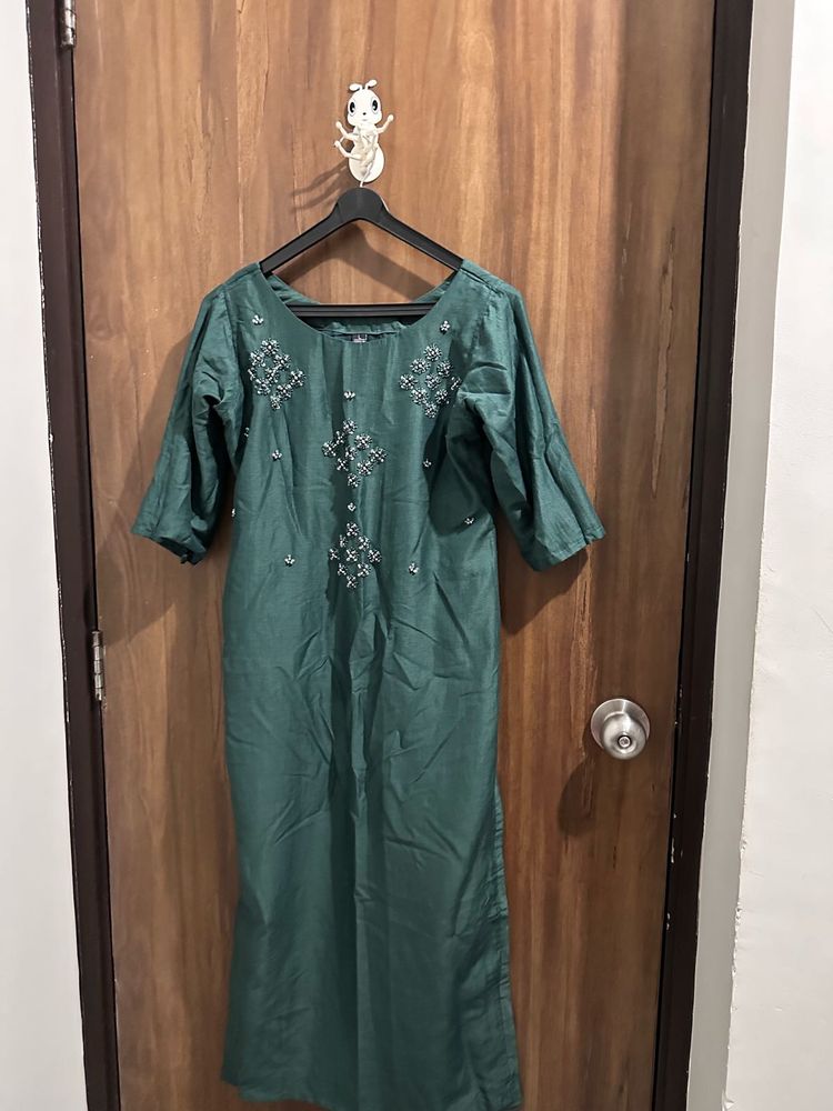 Green Embellished Kurta