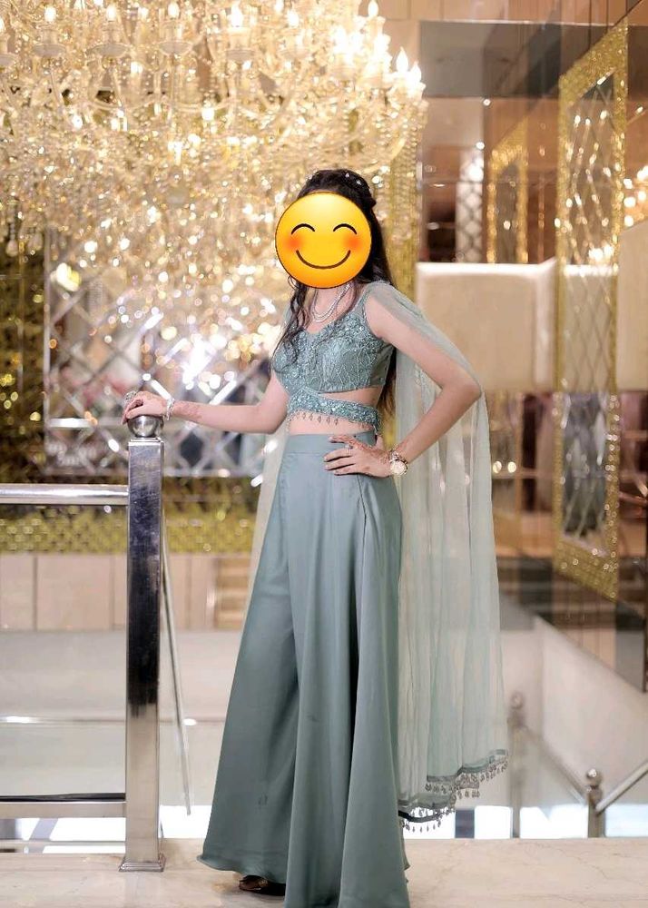 Designer Handwork Sequin Green Crop Top Palazzo