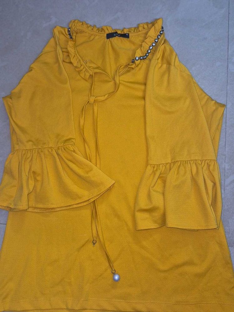 Mustard Top with Ruffle Detail