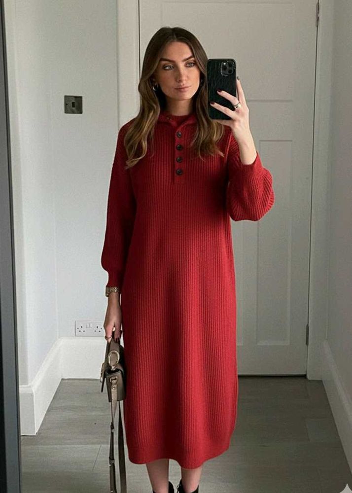 Chic Red Knit Midi Dress ♥️🍒