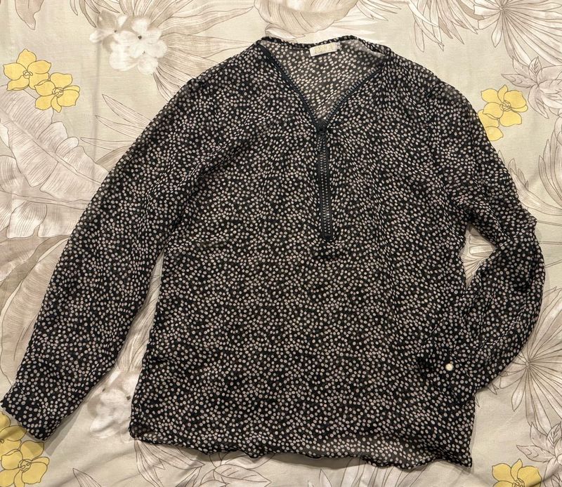 Polka Dot Print Long Sleeve Blouse