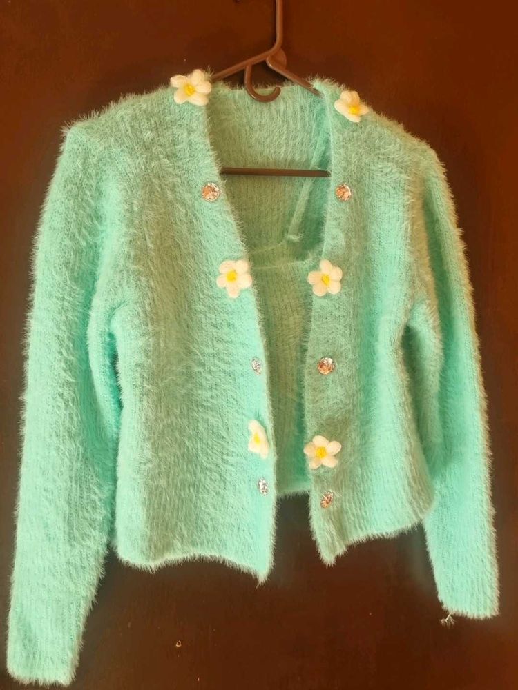 Fluffy Mint Green Cardigan co-ord set
