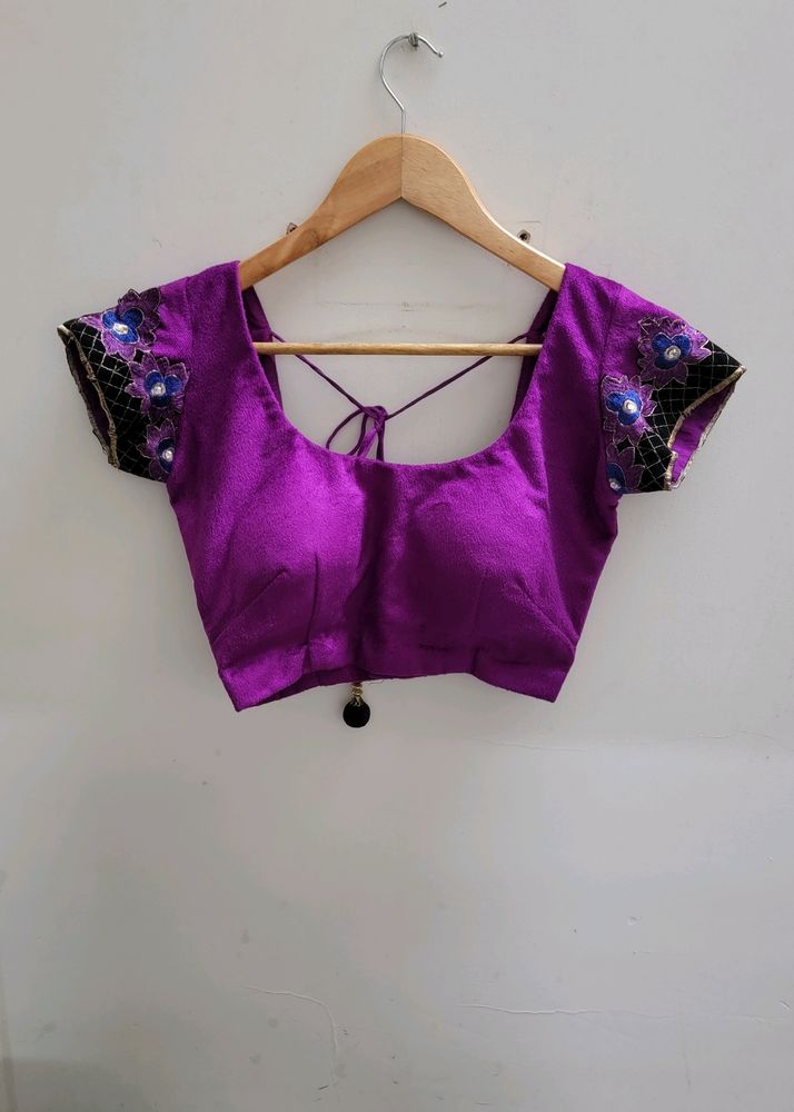 NEON PURPLE VELVET PADDED DESIGNER BLOUSE