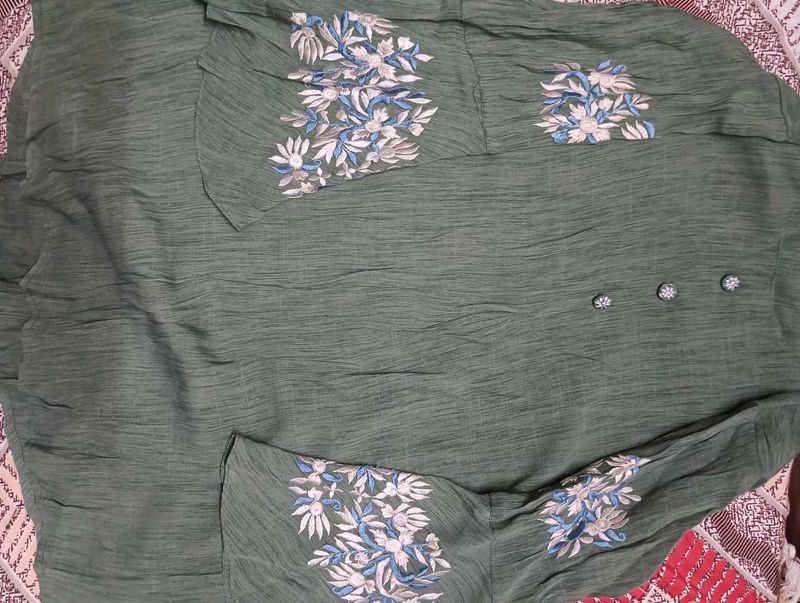 Olive Green Embroidered Kurti