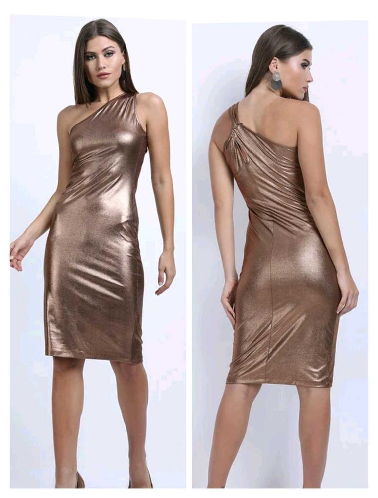 With Tag Metallic One Shoulder Dress