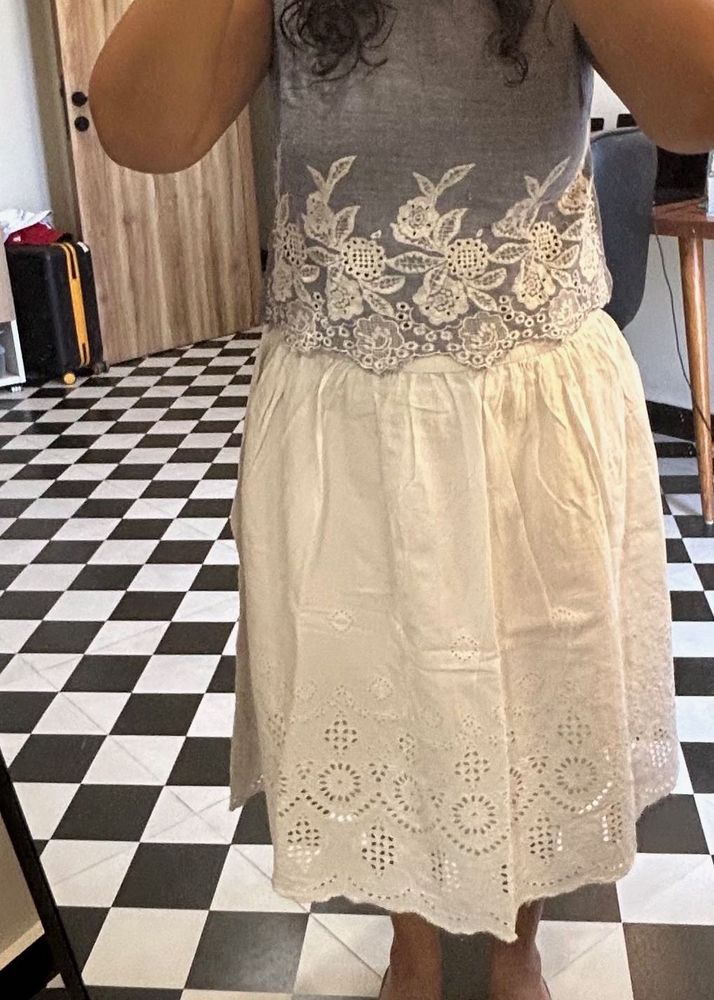 White Eyelet Skirt And Top Combo