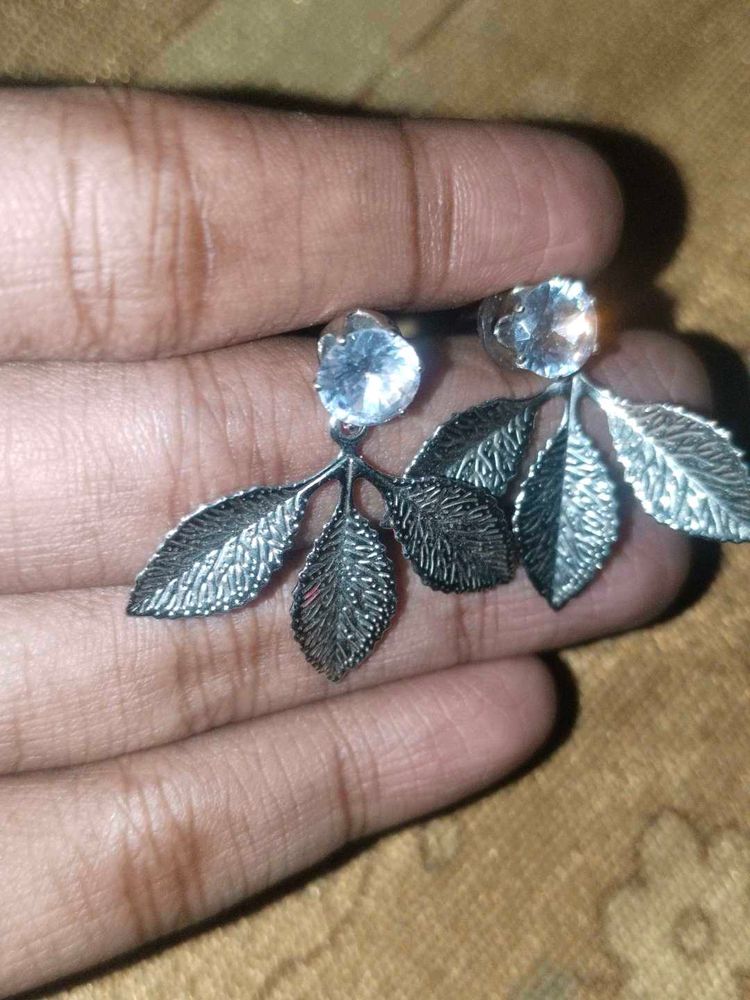 Leaf Drop Earrings with Gem Accents
