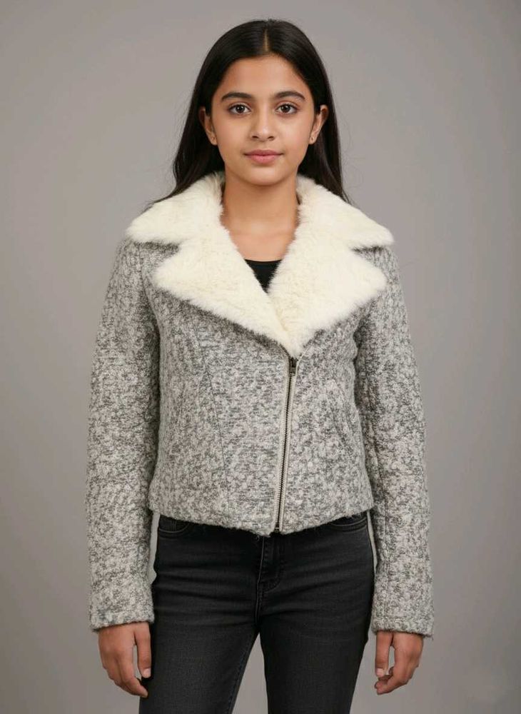 Stylish Girl's Fur Collar Jacket Size 12 -14