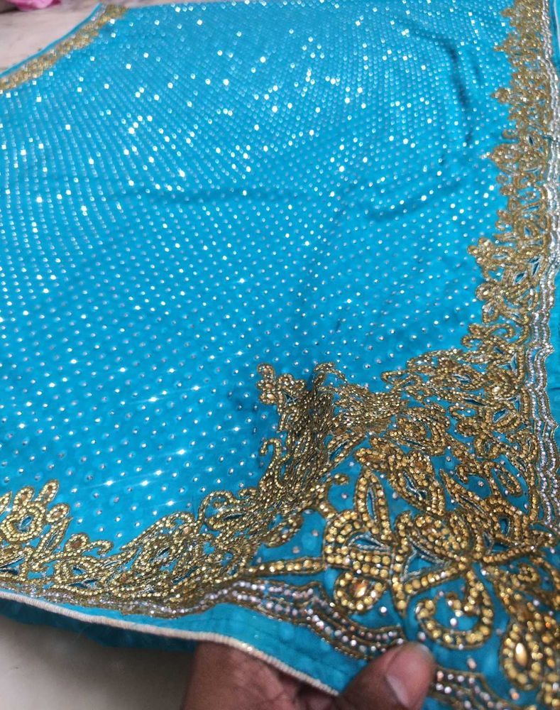 Blue Saree Fully Heavy Dimond Work
