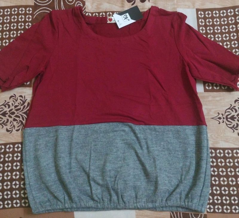 Maroon And Grey Top