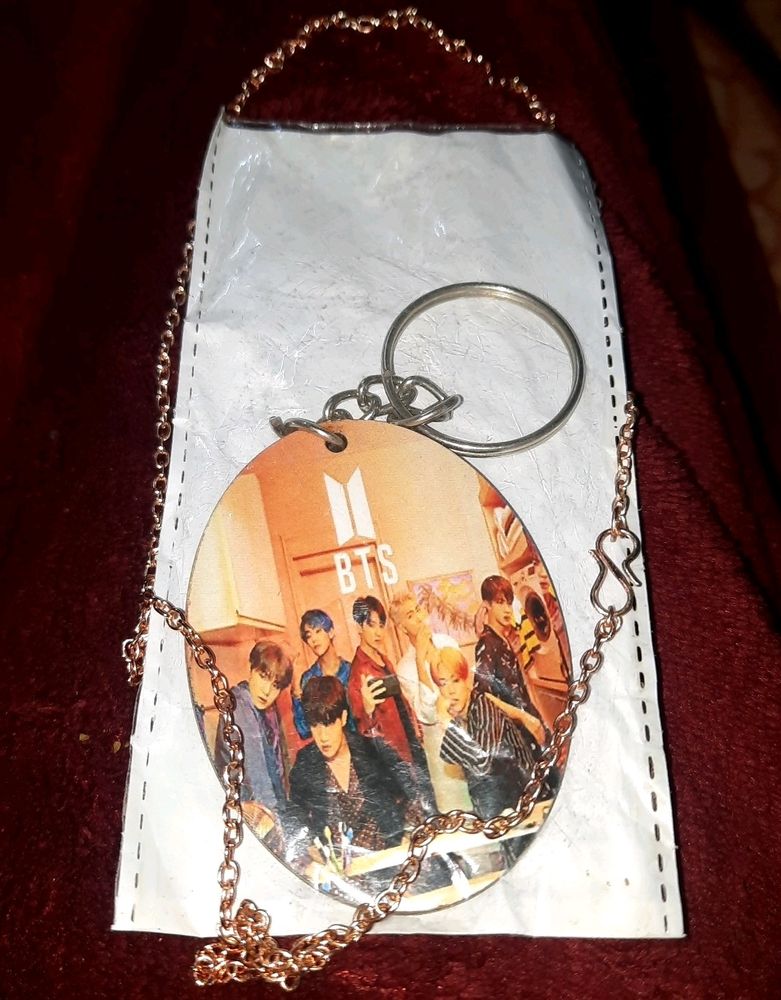 BTS KEYCHAIN AND GOLD PLATED CHAIN