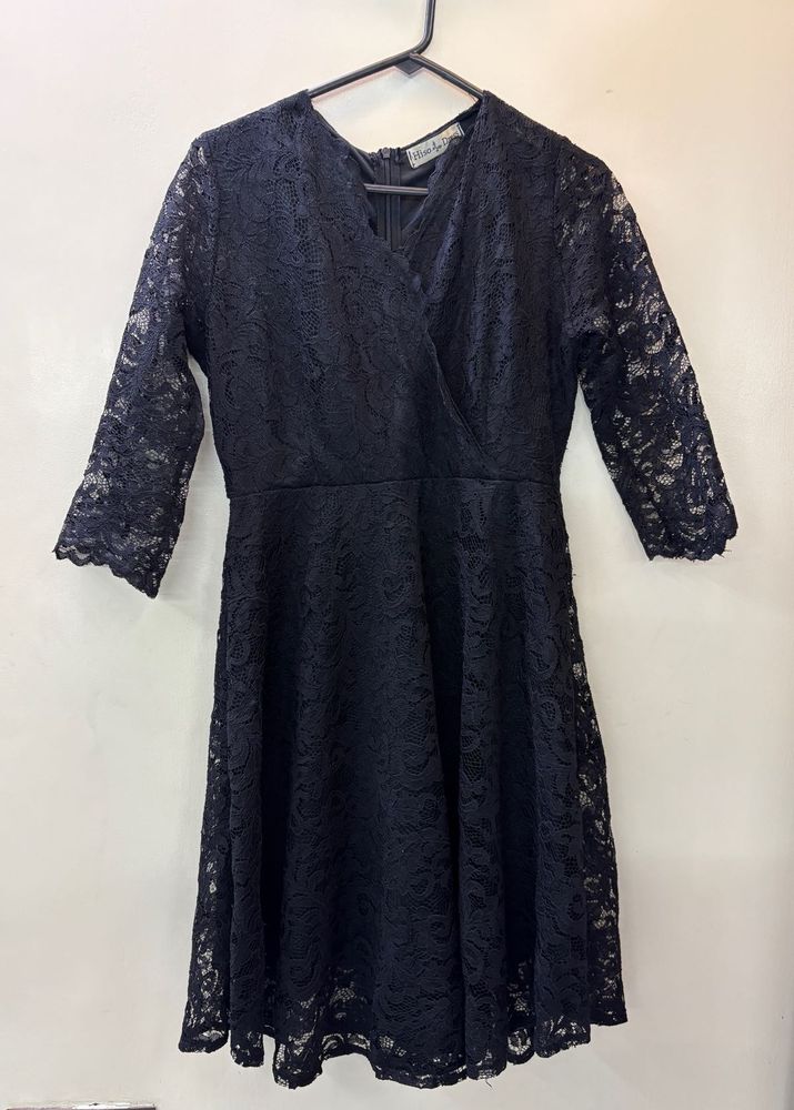 Elegant Black Lace Wrap Dress