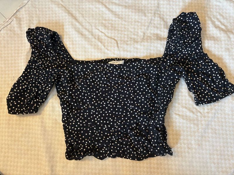 Polka Dot Smocked Crop Top