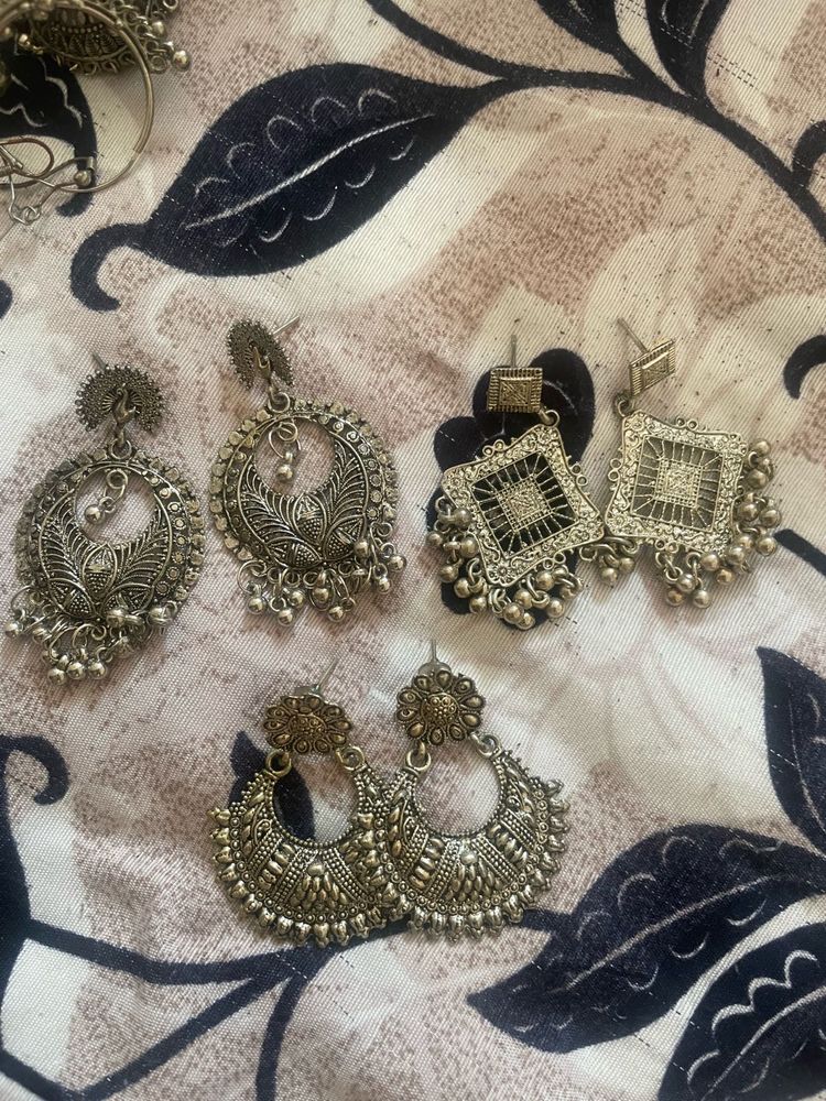 Boho Silver Dangle Earring Set