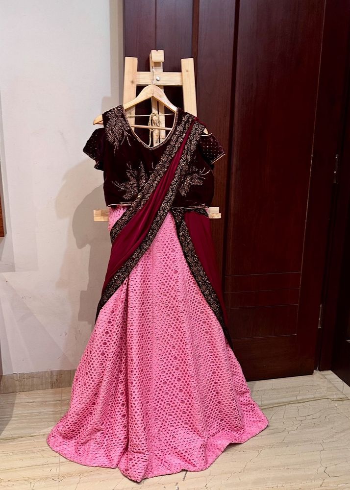 Beautiful Embroidered Lehenga Saree Set