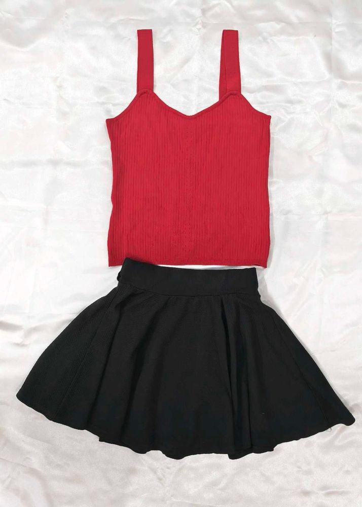 Red Tank Top &amp; Black Skirt Set