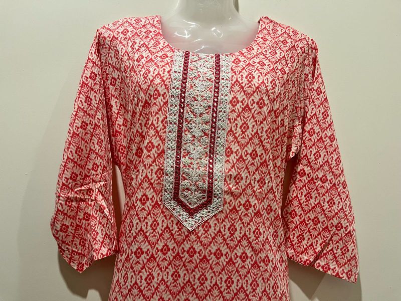 Red &amp; White Printed Kurta