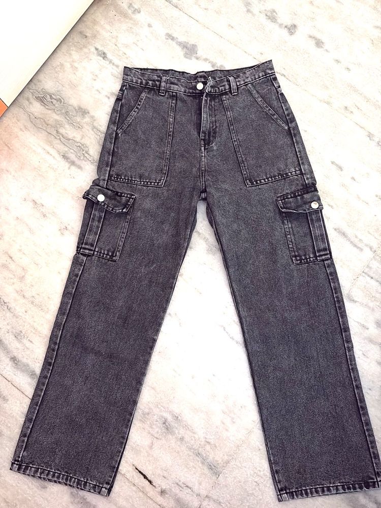 Gray Wash Cargo Pants