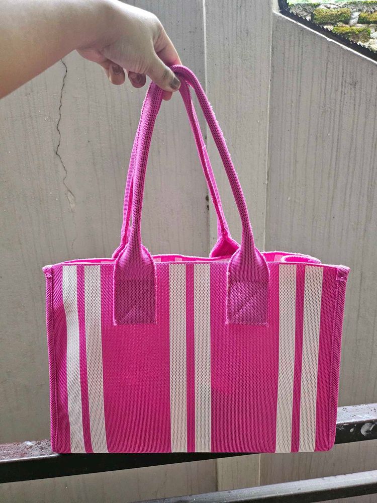 Pink Striped Tote Bag