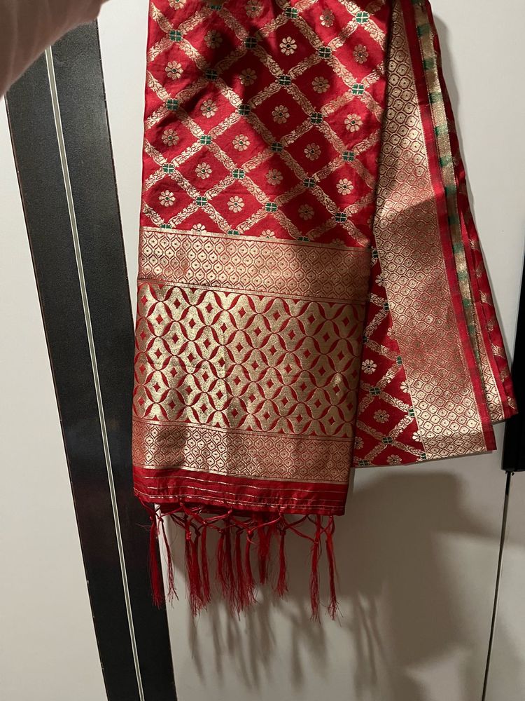 Red Banarasi Silk Dupatta