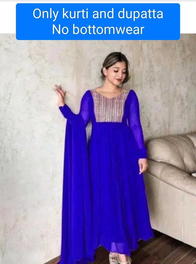 Blue Anarkali Kurti With Dupatta