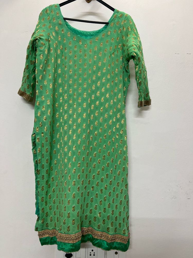 Green &amp; Gold Embellished Kurti