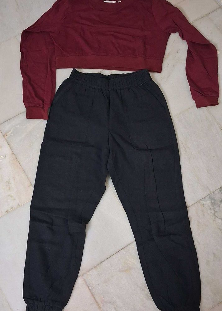Crop Top Amd Cotton Joggers Combo
