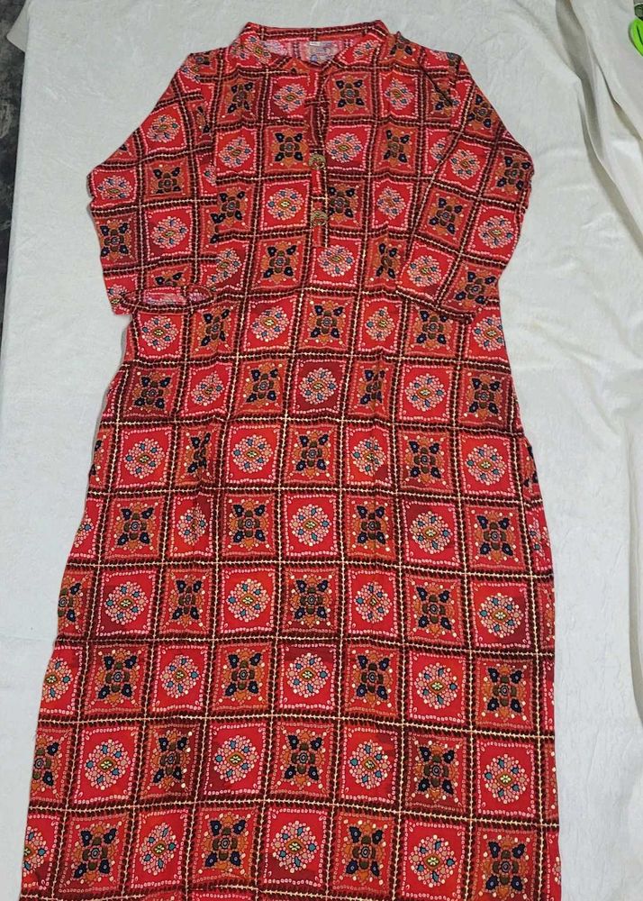 Red Printed Kurta