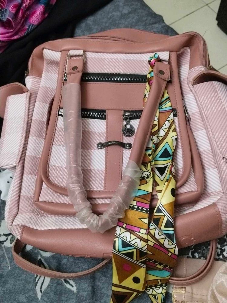 Pink Checked Satchel Bag