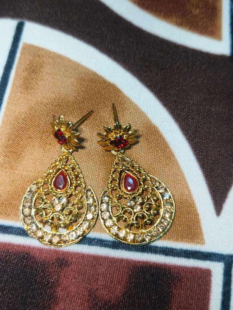 Gold &amp; Ruby Teardrop Earrings