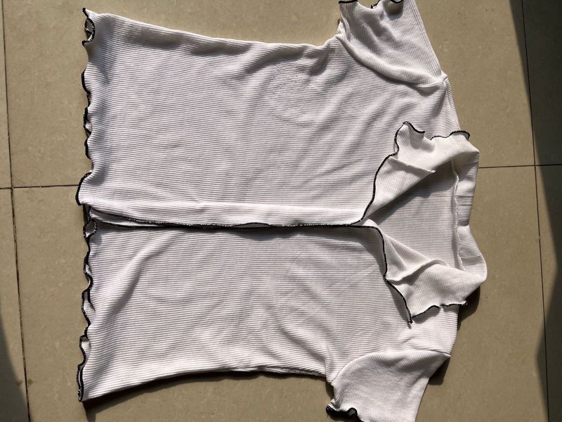 White Ruffle Trim Top