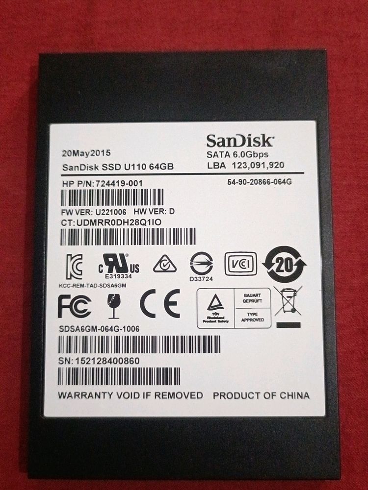 Sandisk  U110 64GB 2.5&#34; 7mm Sata SSD Drive