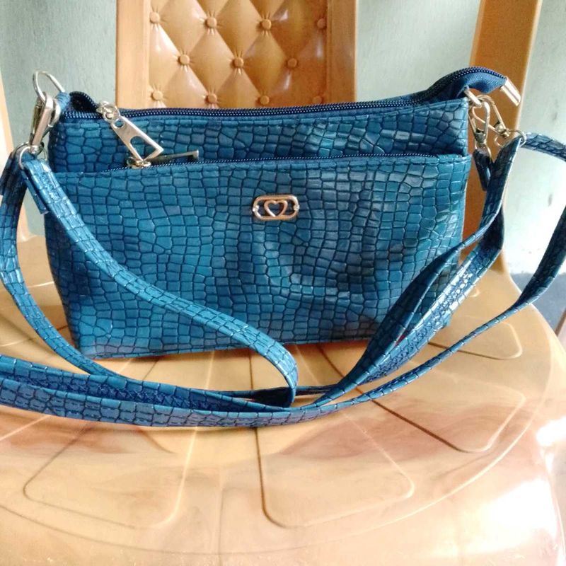 Teal Croc Embossed Crossbody Bag