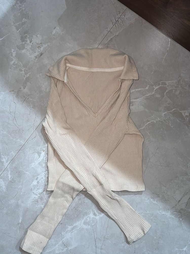 Ribbed Knit V-Neck Top