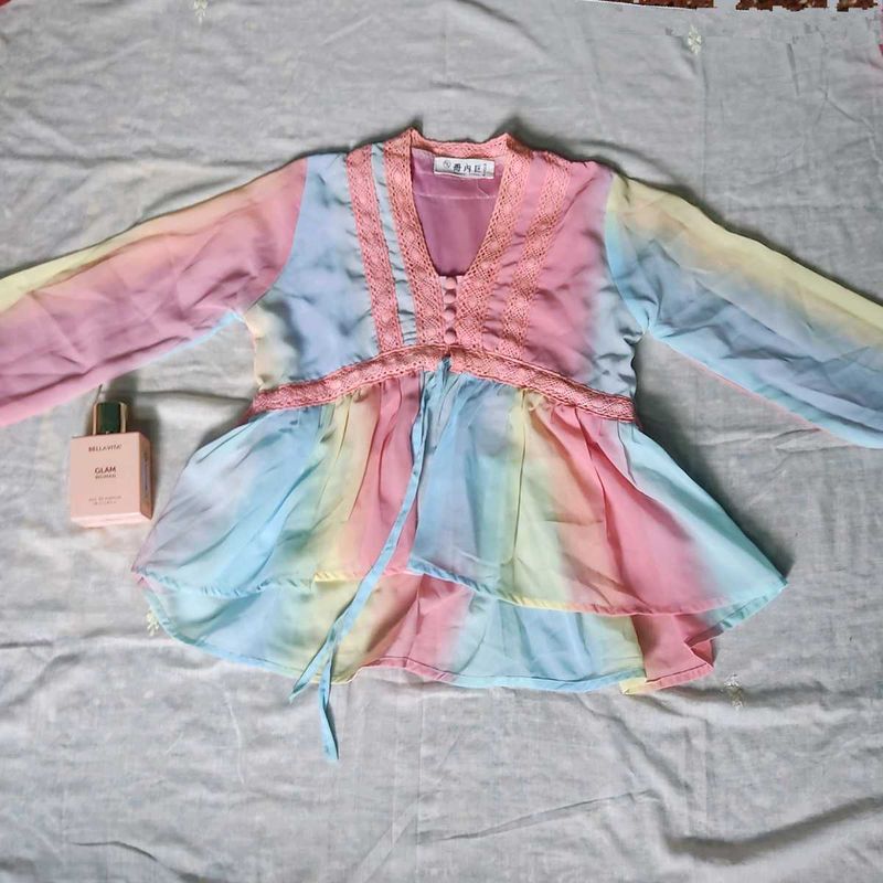 Pastel Color Korean Frilled Cute Top