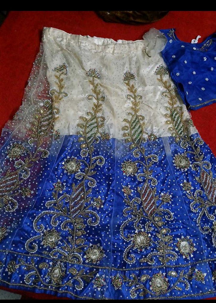 Elegant Blue &amp; White Lehenga Set