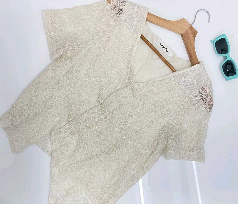YAMOO Cream Lace Blouse