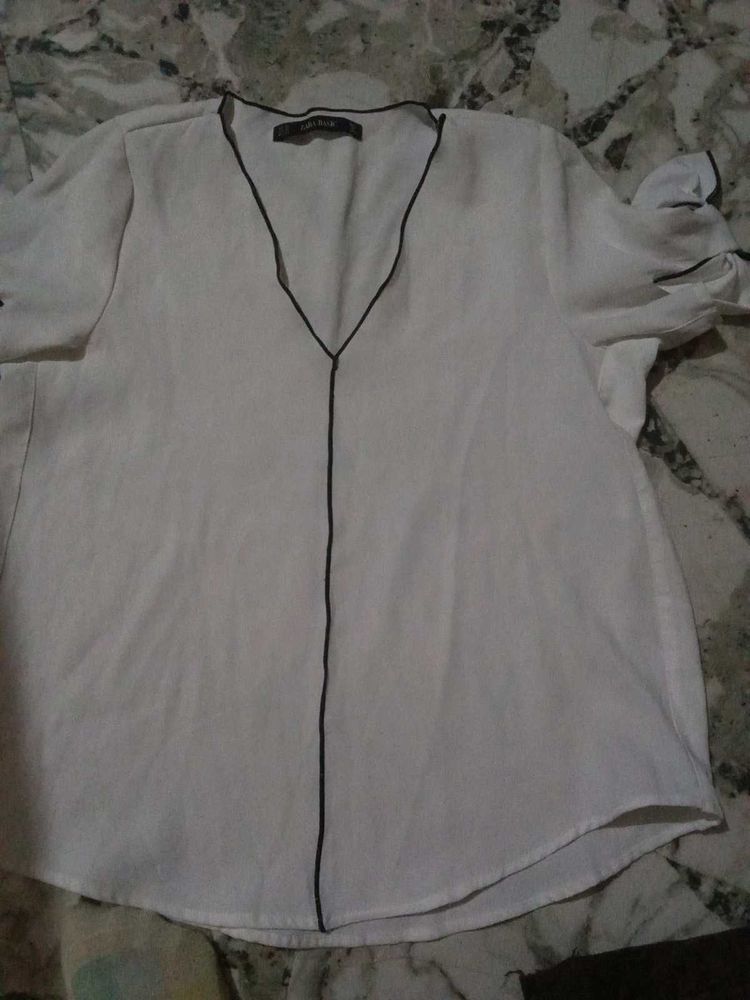 Zara White V-Neck Blouse