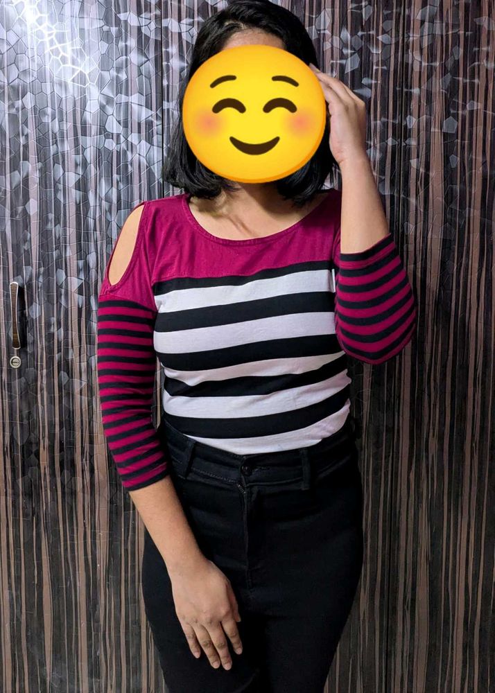 Striped Cold Shoulder Top