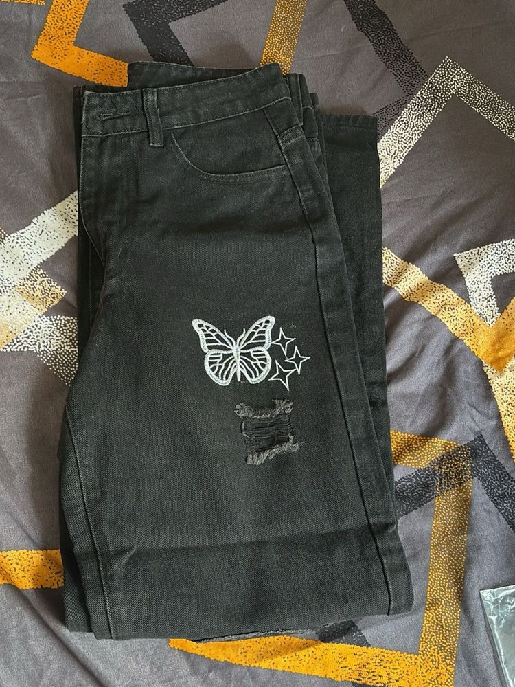 Butterfly Patch Black Jeans