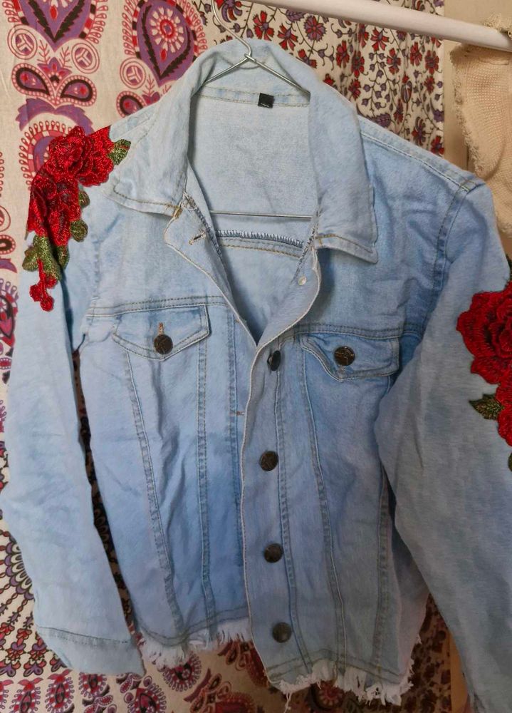 Denim Jacket With Rose