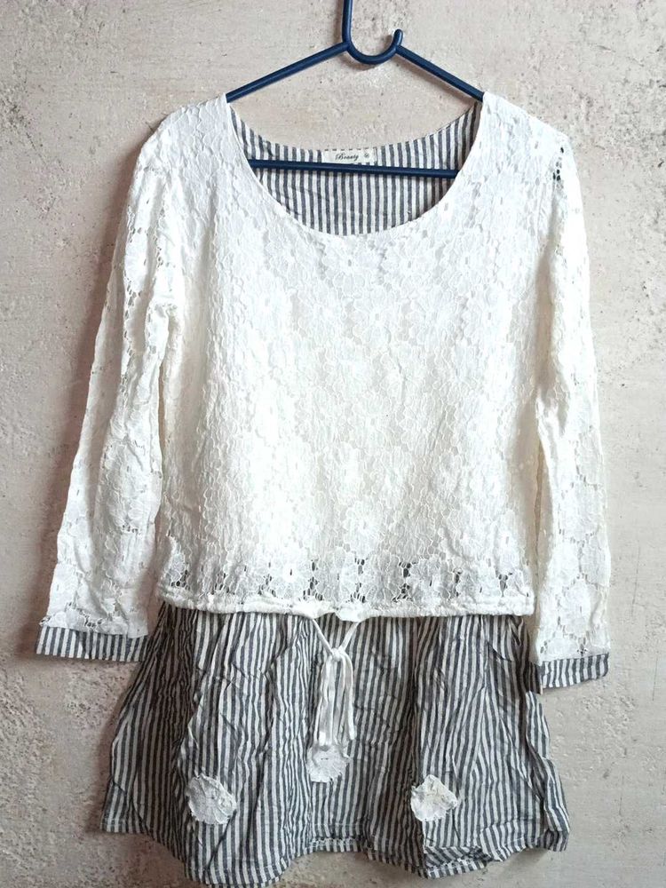 Trendy Ladies Lace Fashion Top White