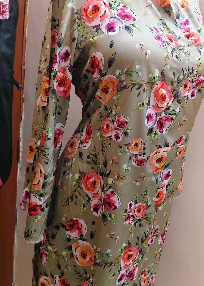 Floral Print  satin Kurta