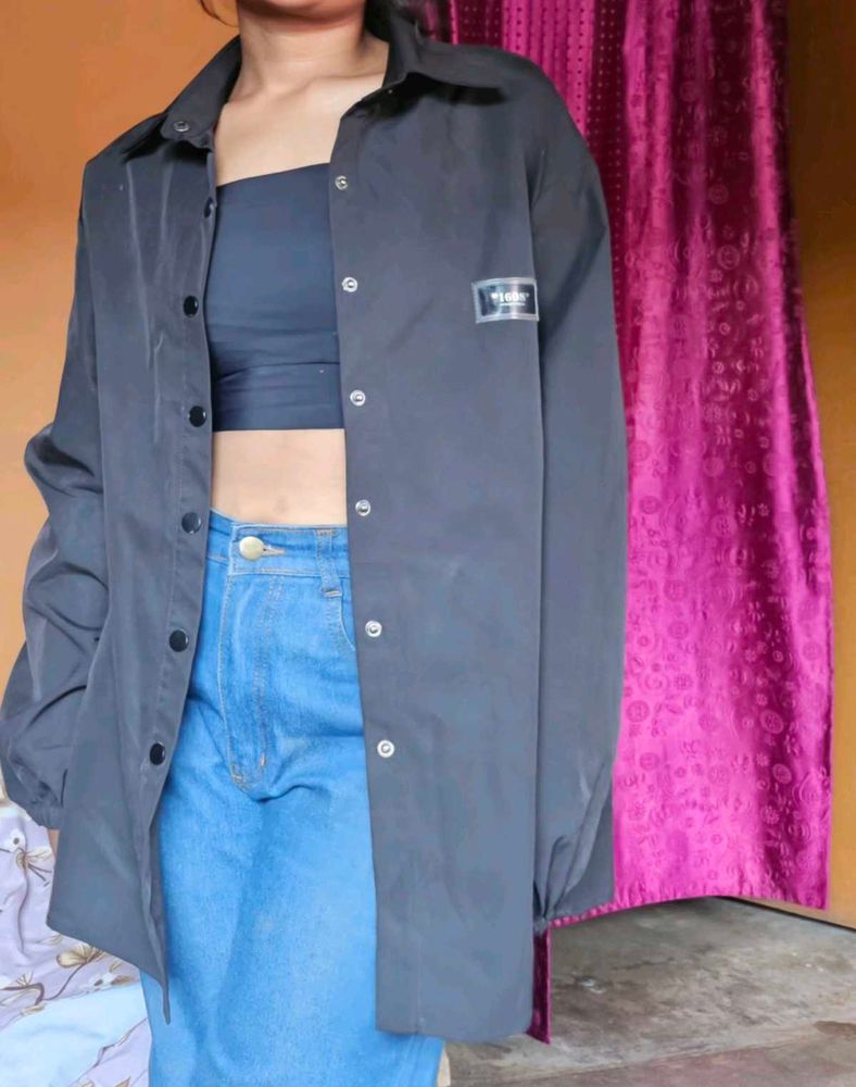 Oversized Black Button-Down Shirt