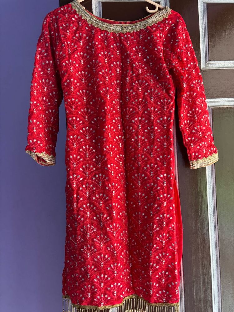 Fushia Pink Embroidered Gharara