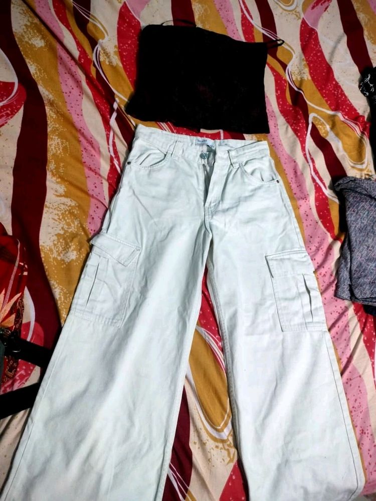Bershka White Denim Cargo